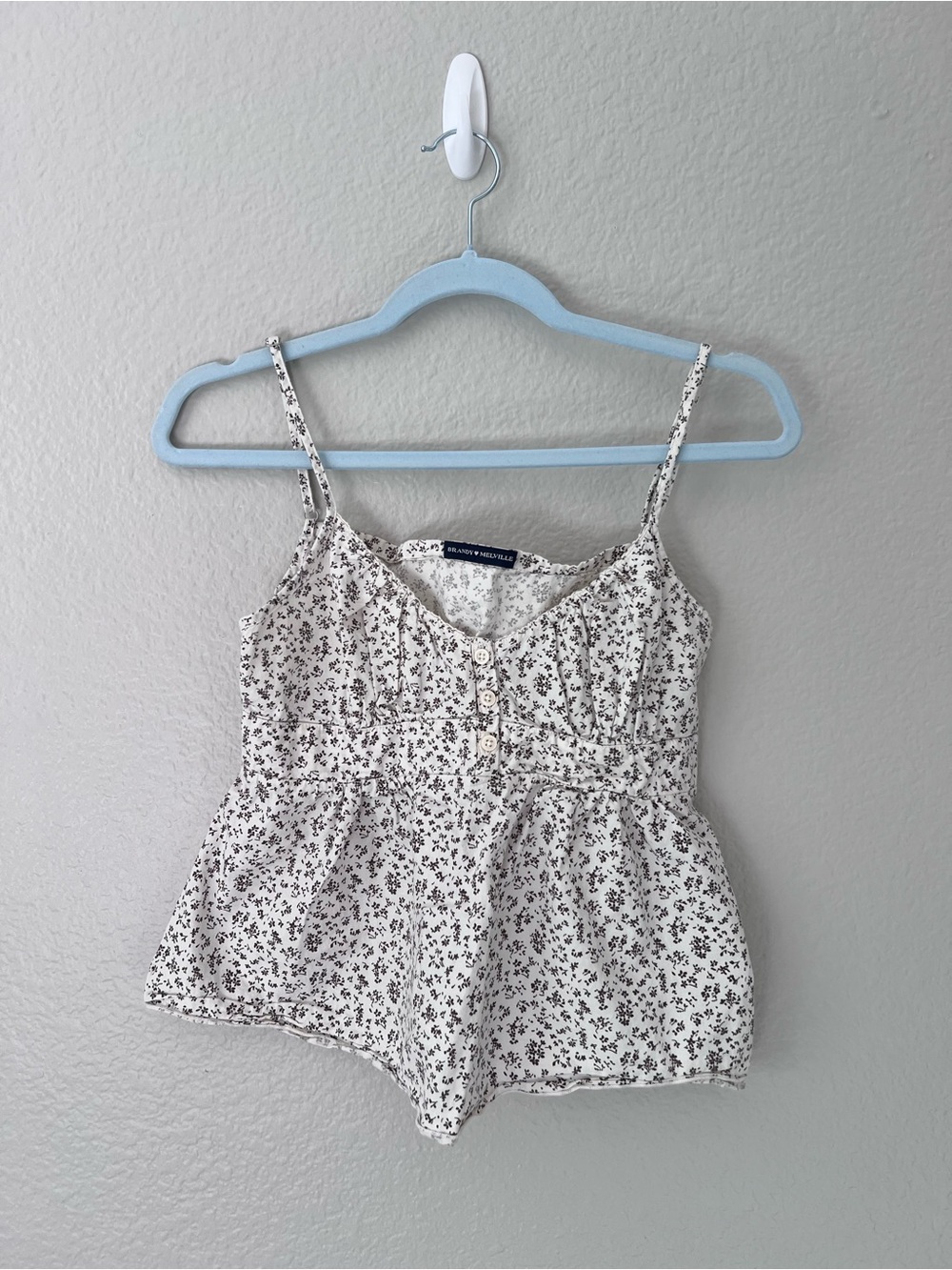 Brandy Melville White Babydoll Tank with Brown Flowers
